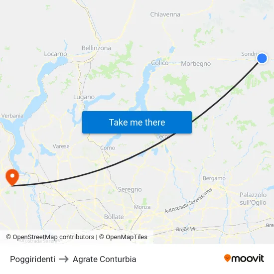 Poggiridenti to Agrate Conturbia map