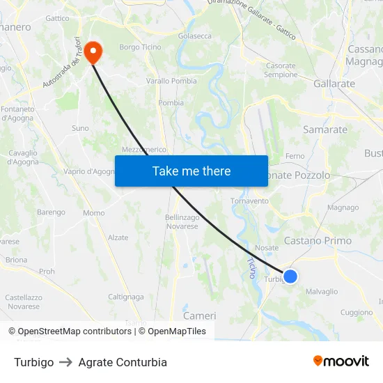 Turbigo to Agrate Conturbia map