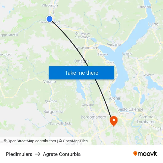 Piedimulera to Agrate Conturbia map