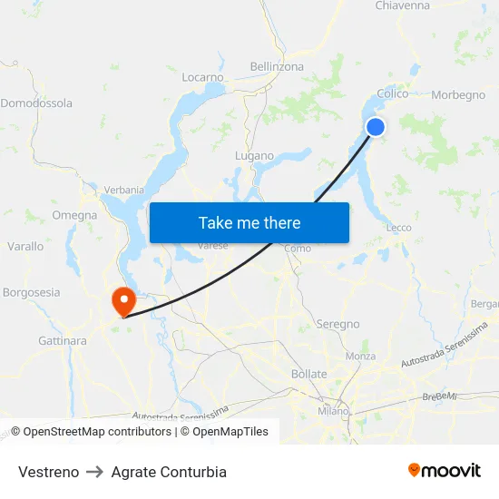 Vestreno to Agrate Conturbia map