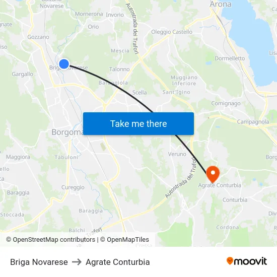 Briga Novarese to Agrate Conturbia map