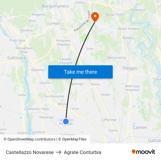 Castellazzo Novarese to Agrate Conturbia map