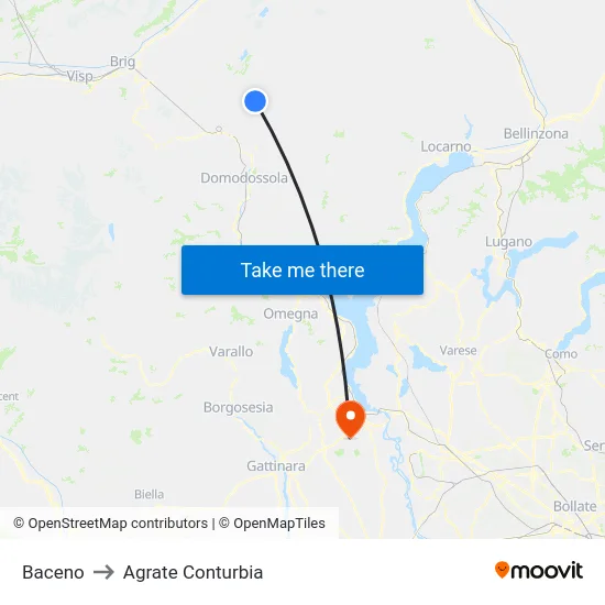 Baceno to Agrate Conturbia map