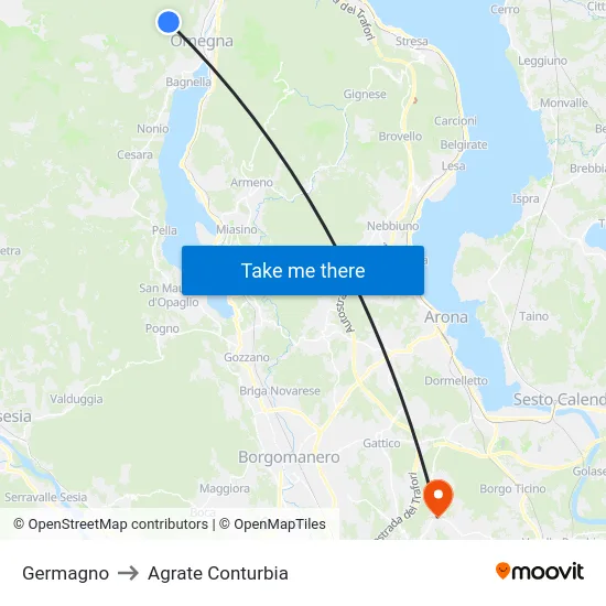 Germagno to Agrate Conturbia map