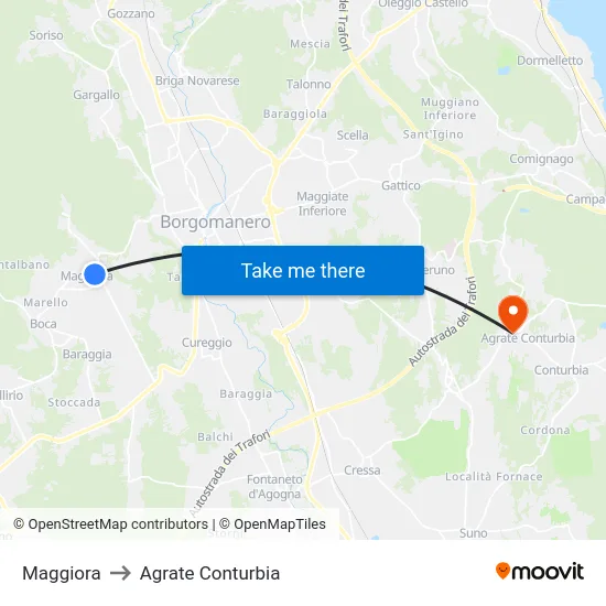 Maggiora to Agrate Conturbia map