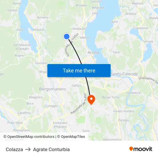 Colazza to Agrate Conturbia map