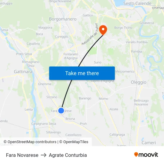 Fara Novarese to Agrate Conturbia map
