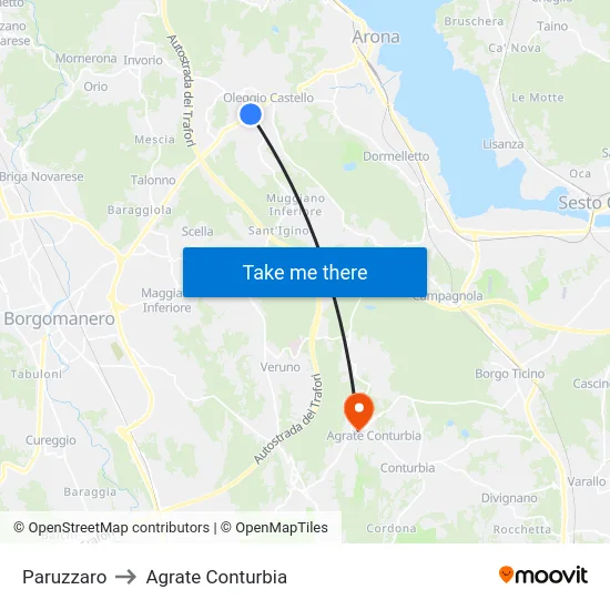 Paruzzaro to Agrate Conturbia map