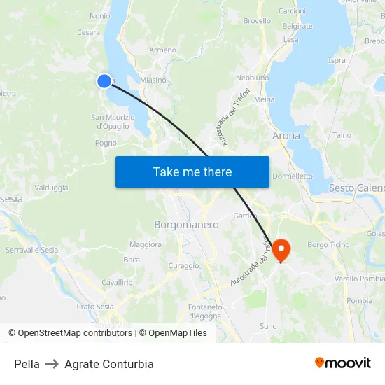 Pella to Agrate Conturbia map