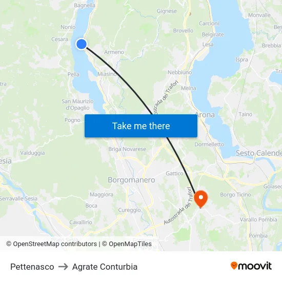 Pettenasco to Agrate Conturbia map