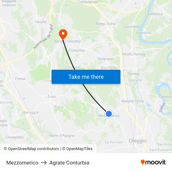 Mezzomerico to Agrate Conturbia map