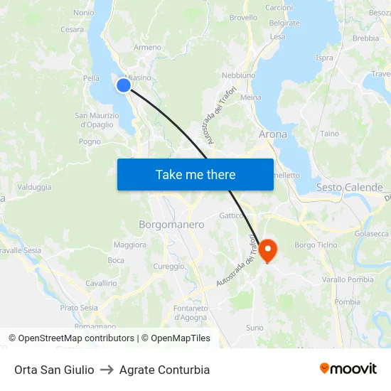 Orta San Giulio to Agrate Conturbia map