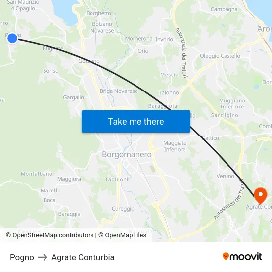 Pogno to Agrate Conturbia map