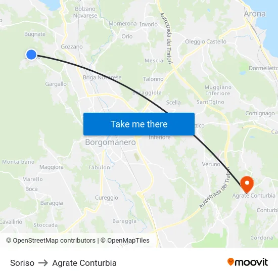 Soriso to Agrate Conturbia map