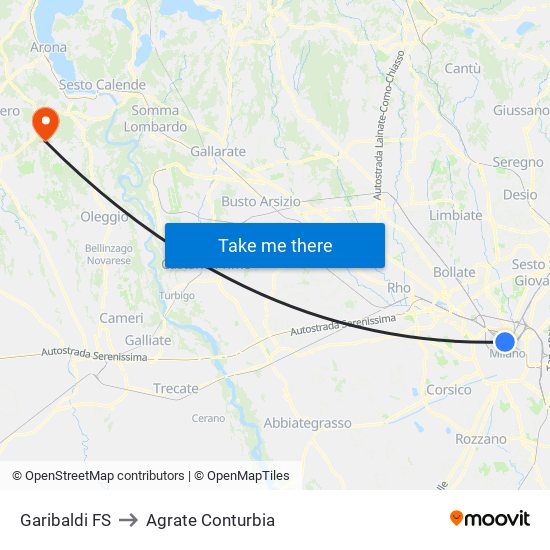 Garibaldi FS to Agrate Conturbia map