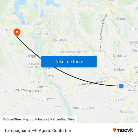 Lampugnano to Agrate Conturbia map