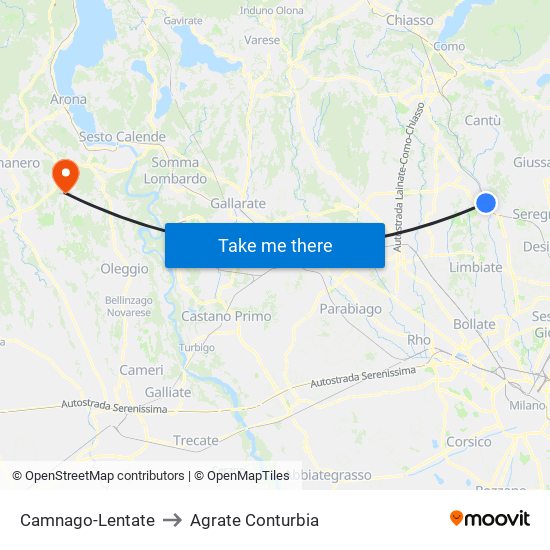 Camnago-Lentate to Agrate Conturbia map