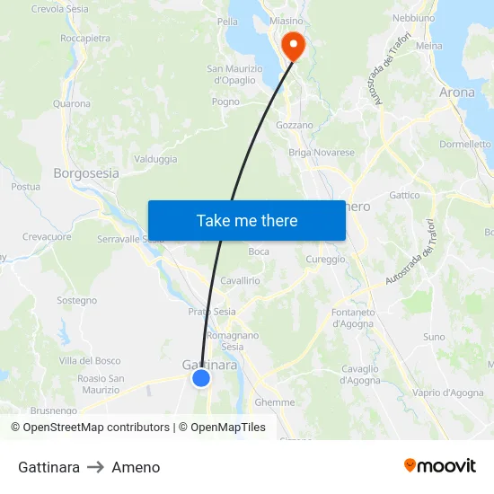 Gattinara to Ameno map
