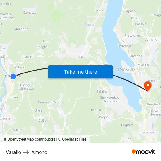 Varallo to Ameno map