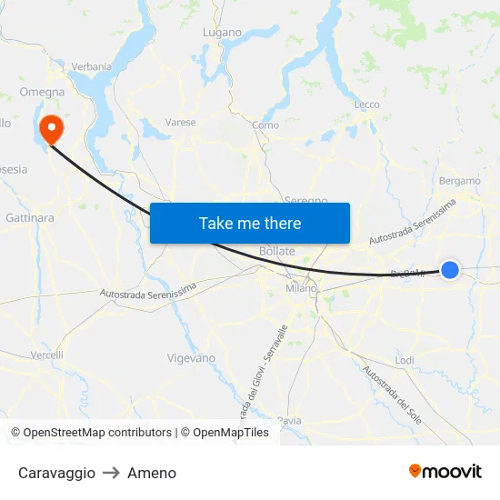 Caravaggio to Ameno map