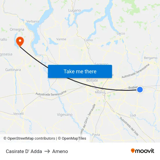 Casirate d'Adda to Ameno map