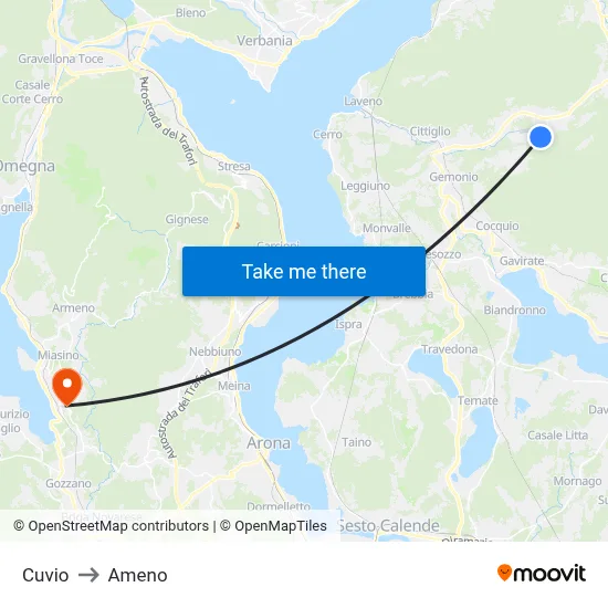 Cuvio to Ameno map