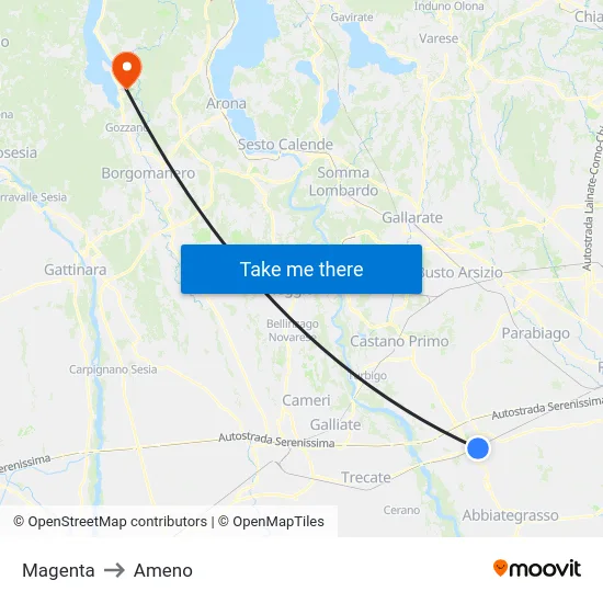 Magenta to Ameno map