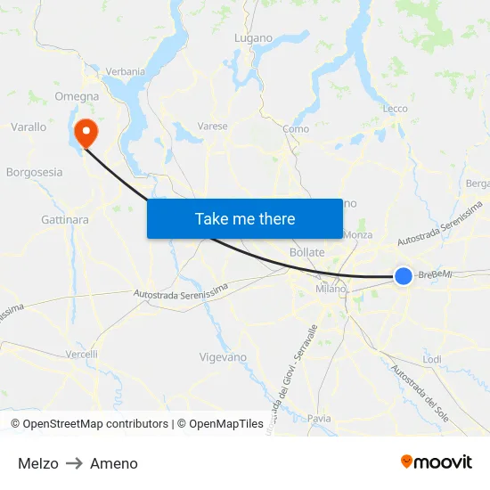 Melzo to Ameno map