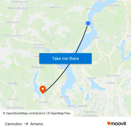 Cannobio to Ameno map