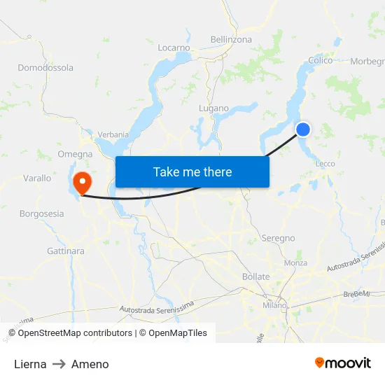 Lierna to Ameno map