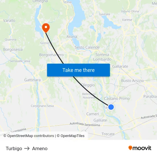 Turbigo to Ameno map