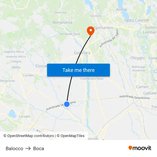 Balocco to Boca map