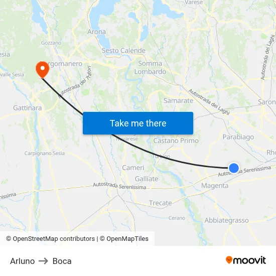 Arluno to Boca map