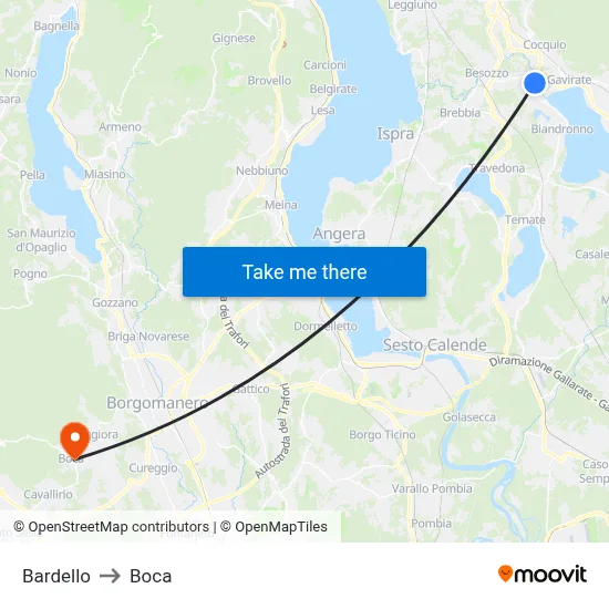 Bardello to Boca map