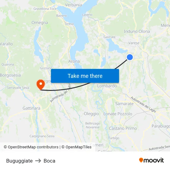 Buguggiate to Boca map