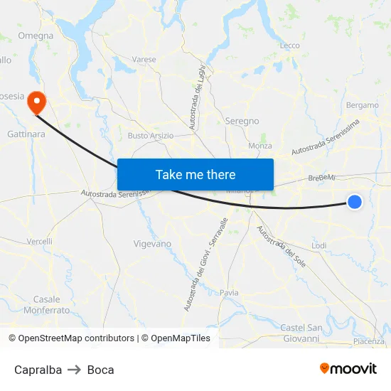 Capralba to Boca map