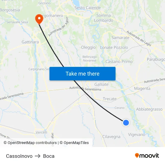 Cassolnovo to Boca map