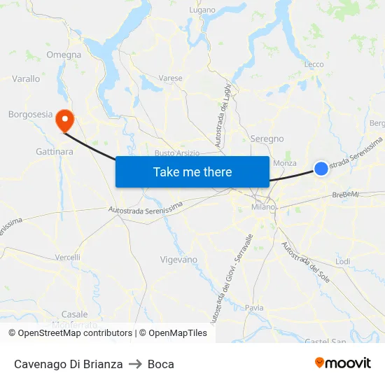 Cavenago di Brianza to Boca map