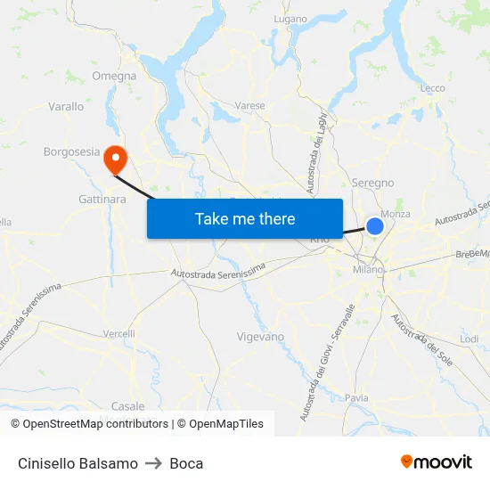 Cinisello Balsamo to Boca map