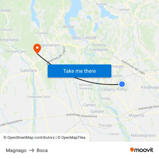Magnago to Boca map