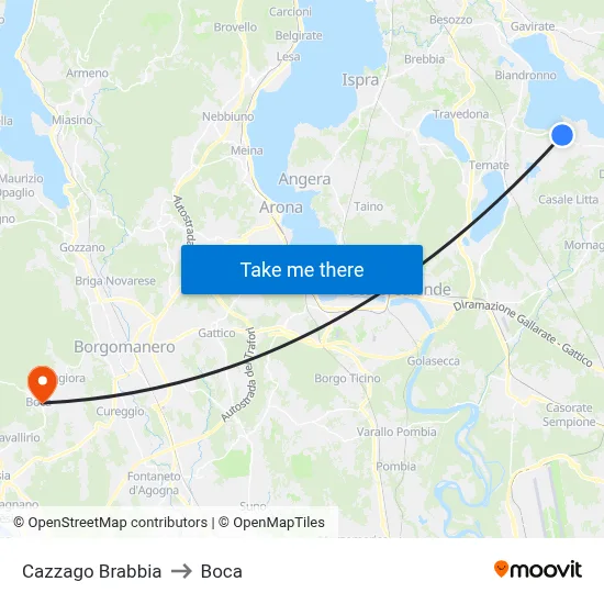 Cazzago Brabbia to Boca map