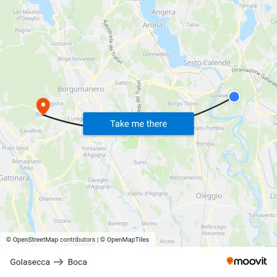 Golasecca to Boca map