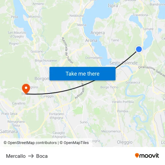 Mercallo to Boca map