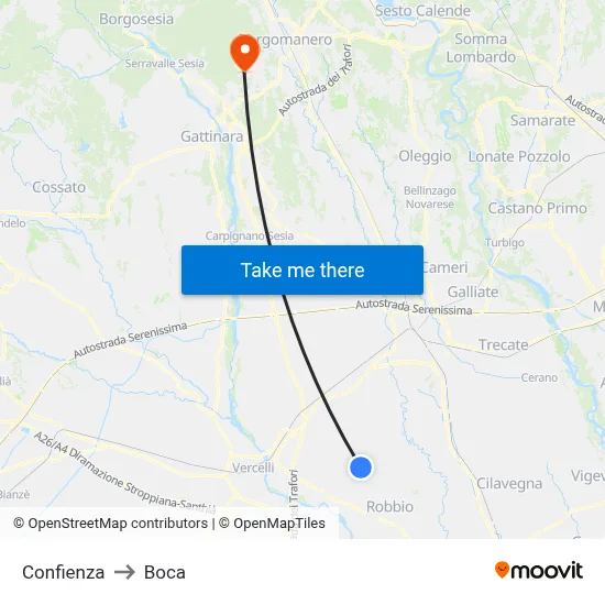 Confienza to Boca map