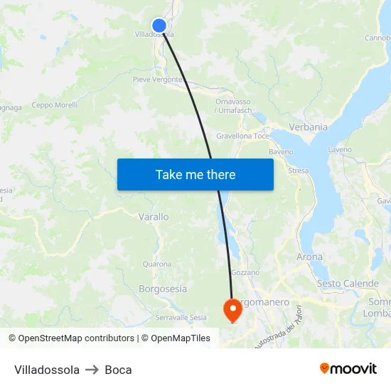 Villadossola to Boca map