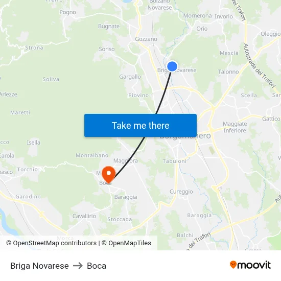 Briga Novarese to Boca map