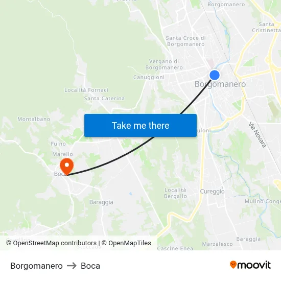 Borgomanero to Boca map