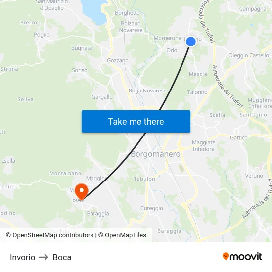 Invorio to Boca map