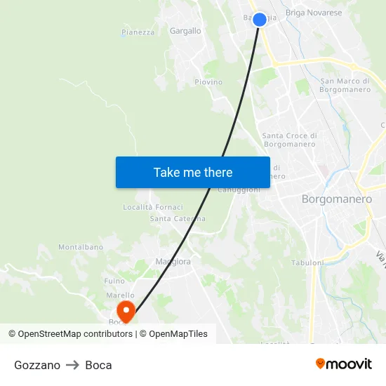 Gozzano to Boca map
