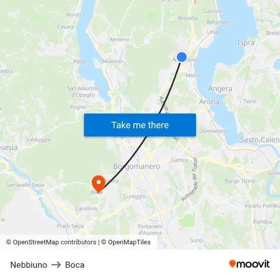 Nebbiuno to Boca map